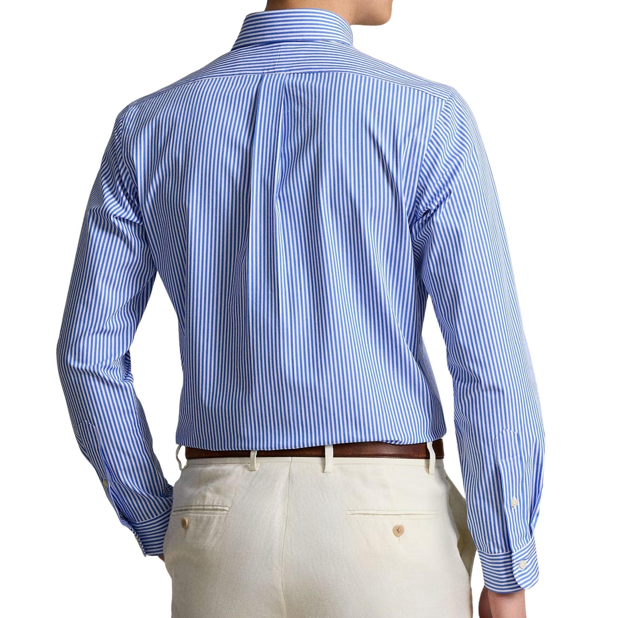 Polo Ralph Lauren Custom Fit Striped Stretch Poplin Shirt - Light Blue/White