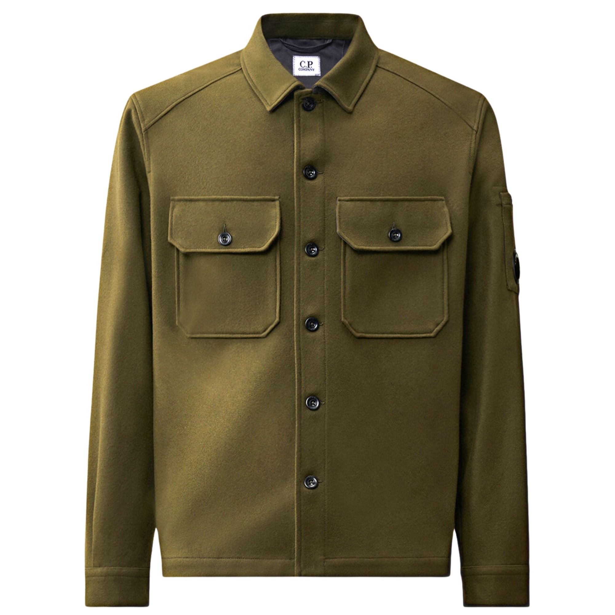 C.P Company Felted Wool Lens Button Overshirt - Ivy Green