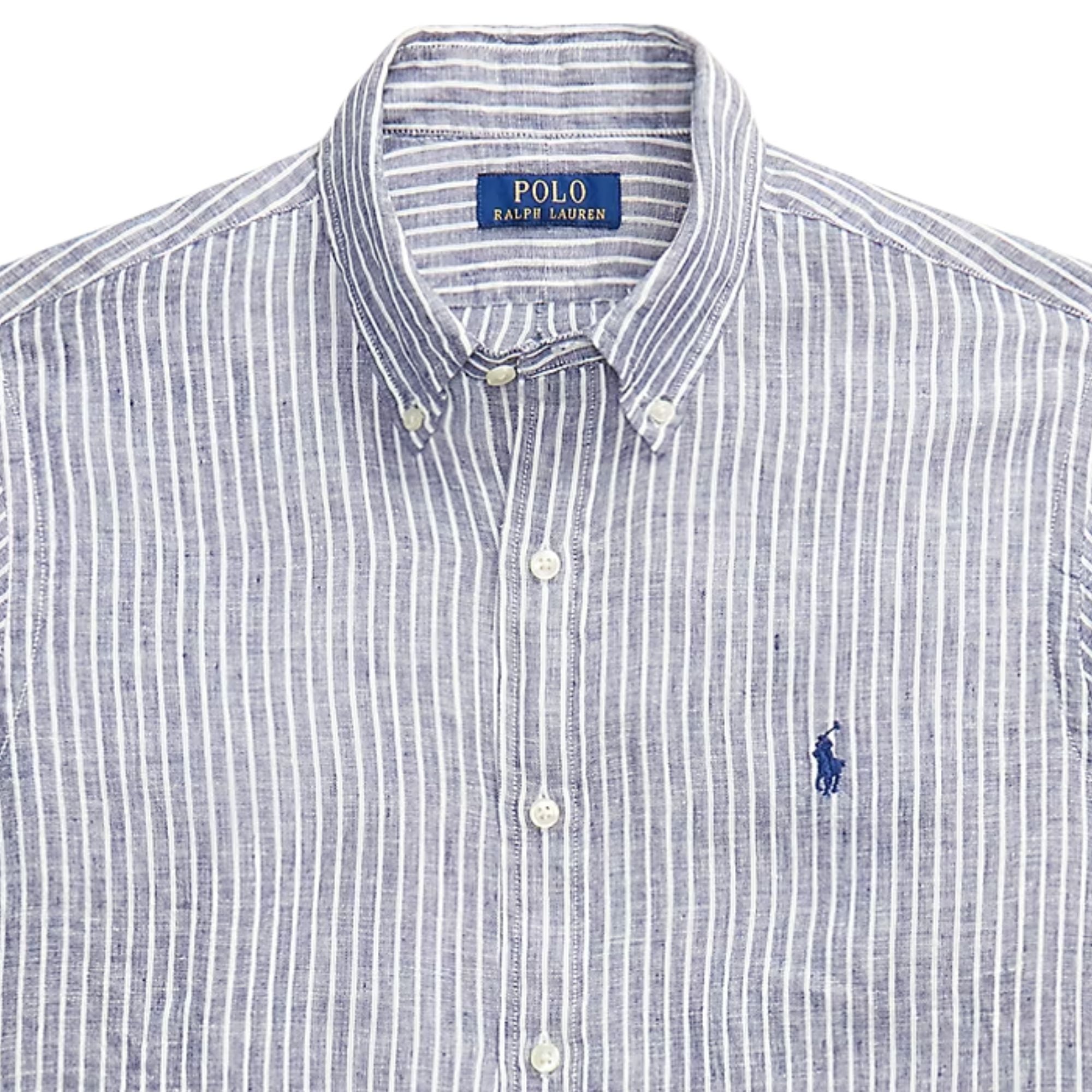 Polo Ralph Lauren Custom Fit Striped Linen Shirt - Blue/White