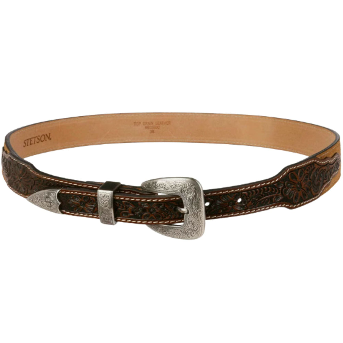 Stetson Tooled Tapered Leather Belt - Brown