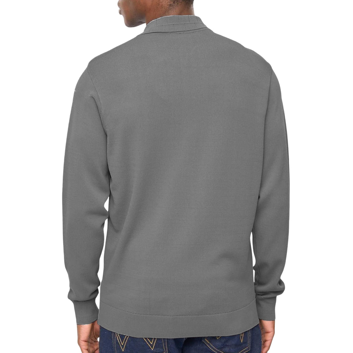 Gabicci Vintage Eddie Long Sleeve Button Thru Knit Polo - Charcoal