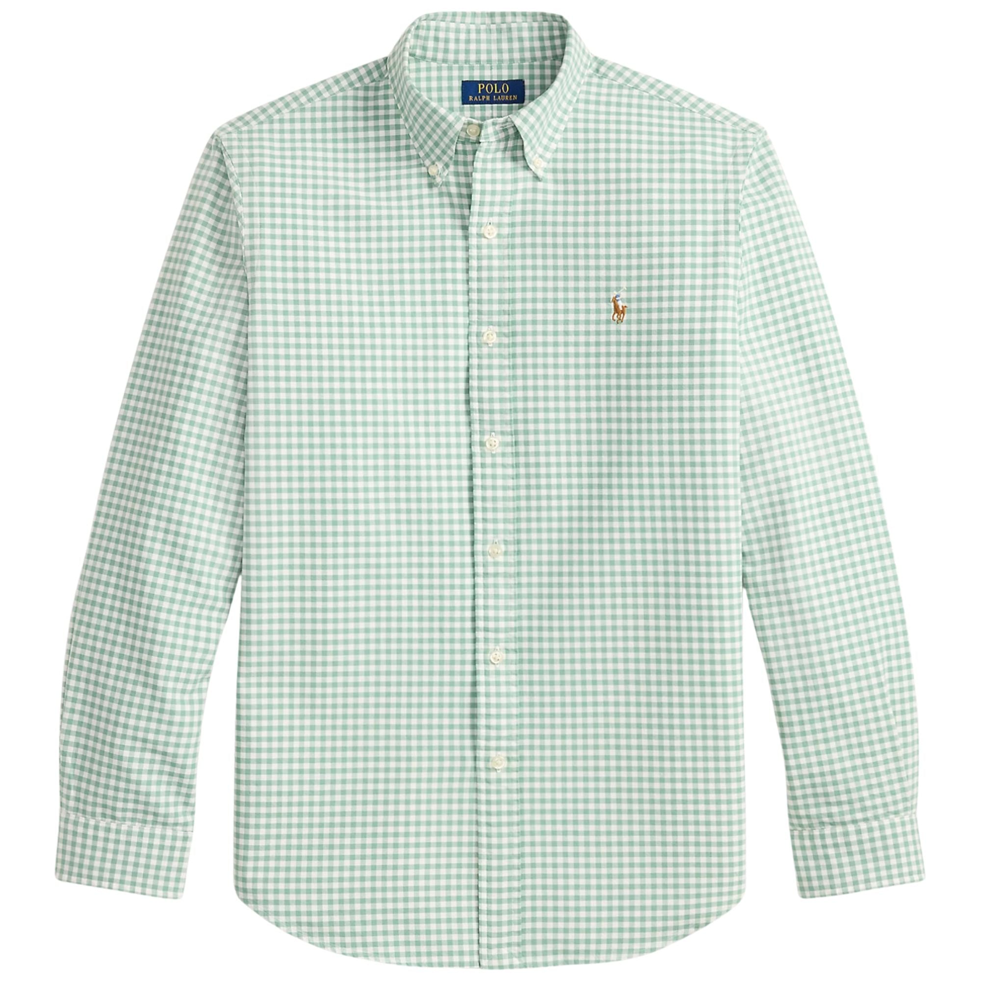 Polo Ralph Lauren Custom Fit Gingham Oxford Shirt - Faded Mint White