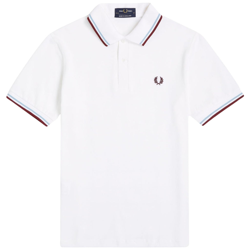 Fred Perry Reissues Made In England M12 Twin Tipped Polo - White/Ice/Maroon