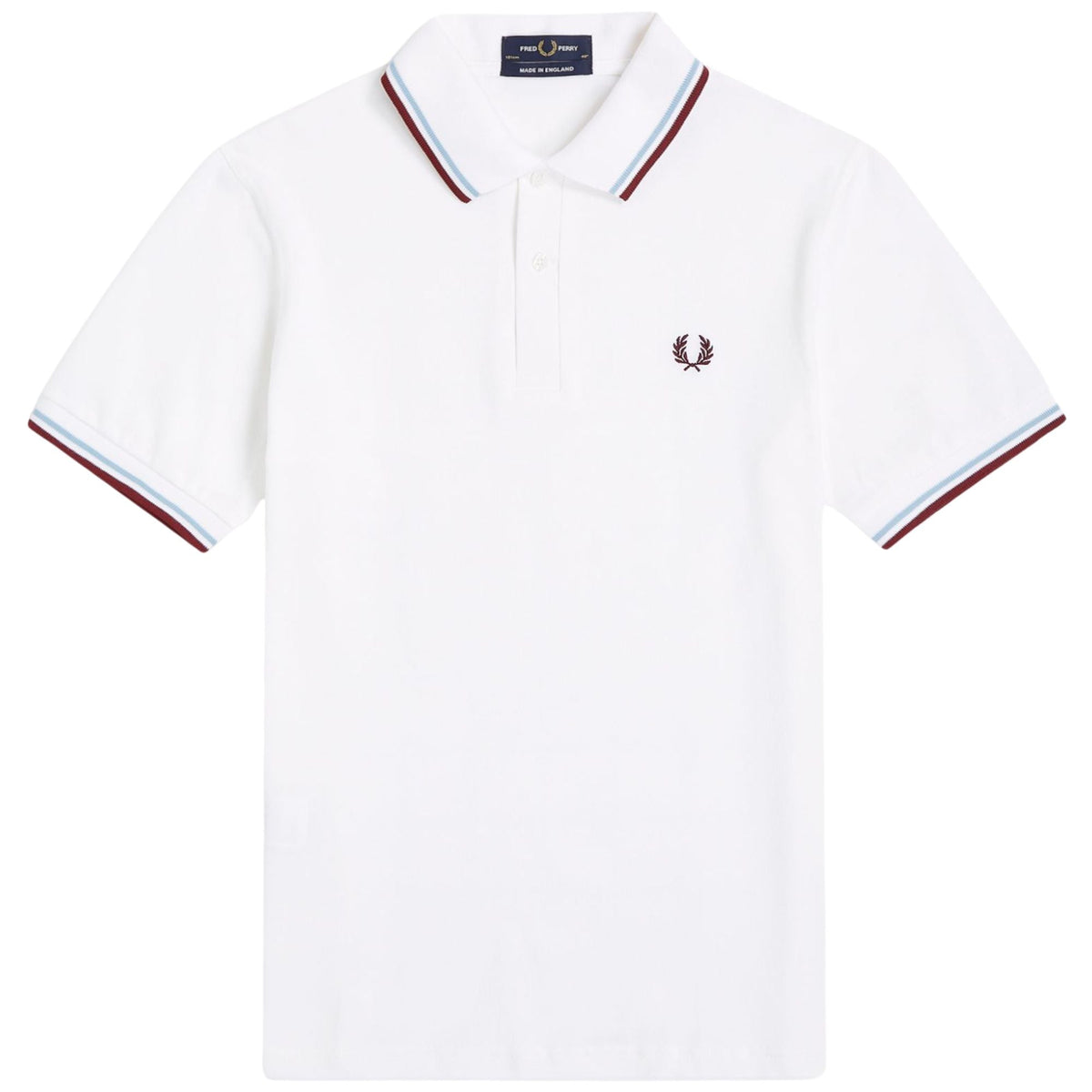 Fred Perry Reissues Made In England M12 Twin Tipped Polo - White/Ice/Maroon