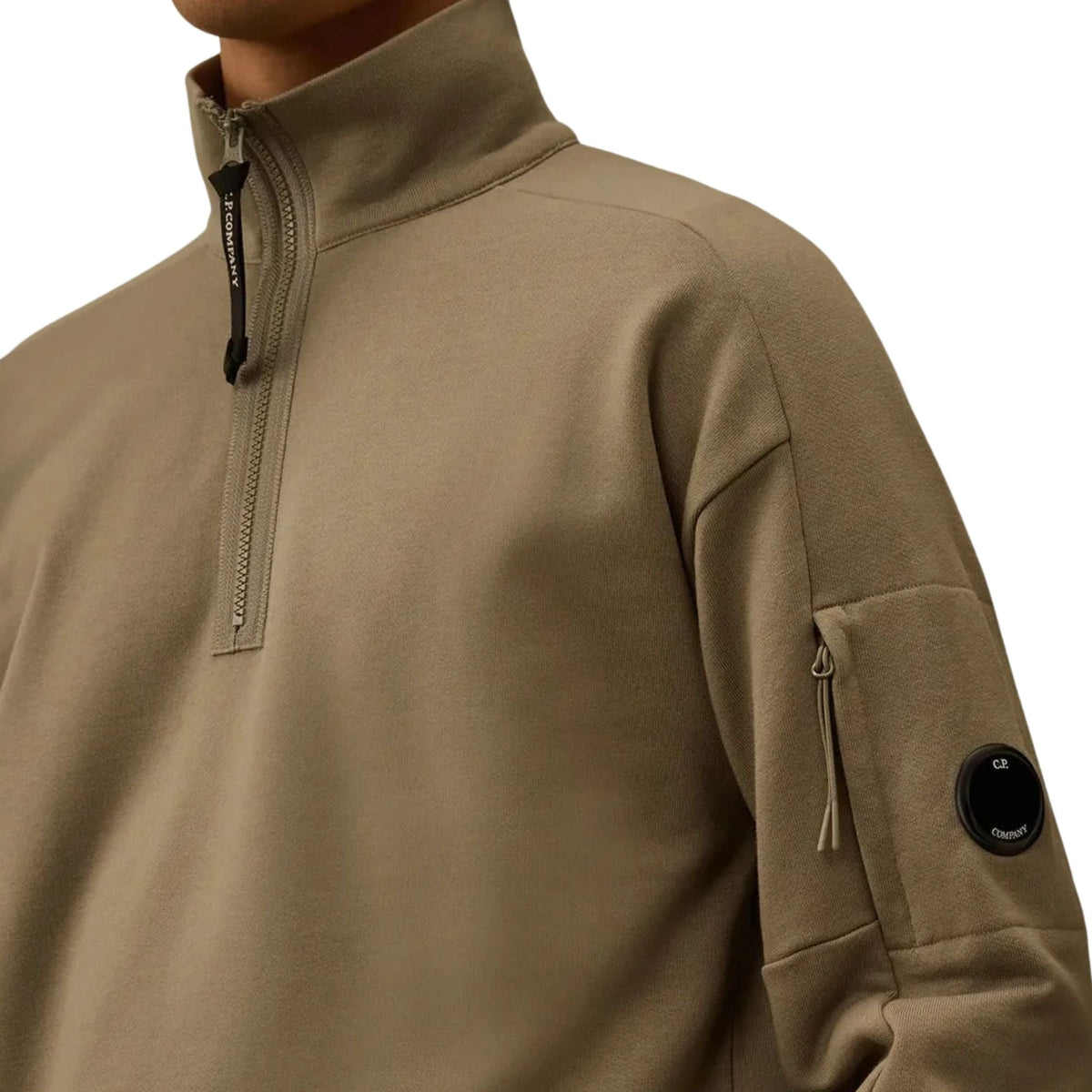 C.P. Company Diagonal Raised Fleece Lens Half Zip Sweatshirt - Ermine