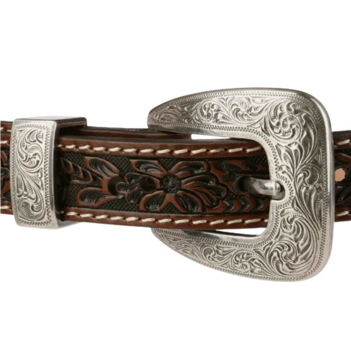 Stetson Tooled Tapered Leather Belt - Brown