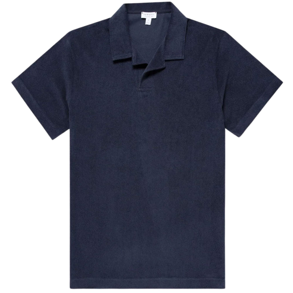 Sunspel Towelling Polo Shirt - Navy
