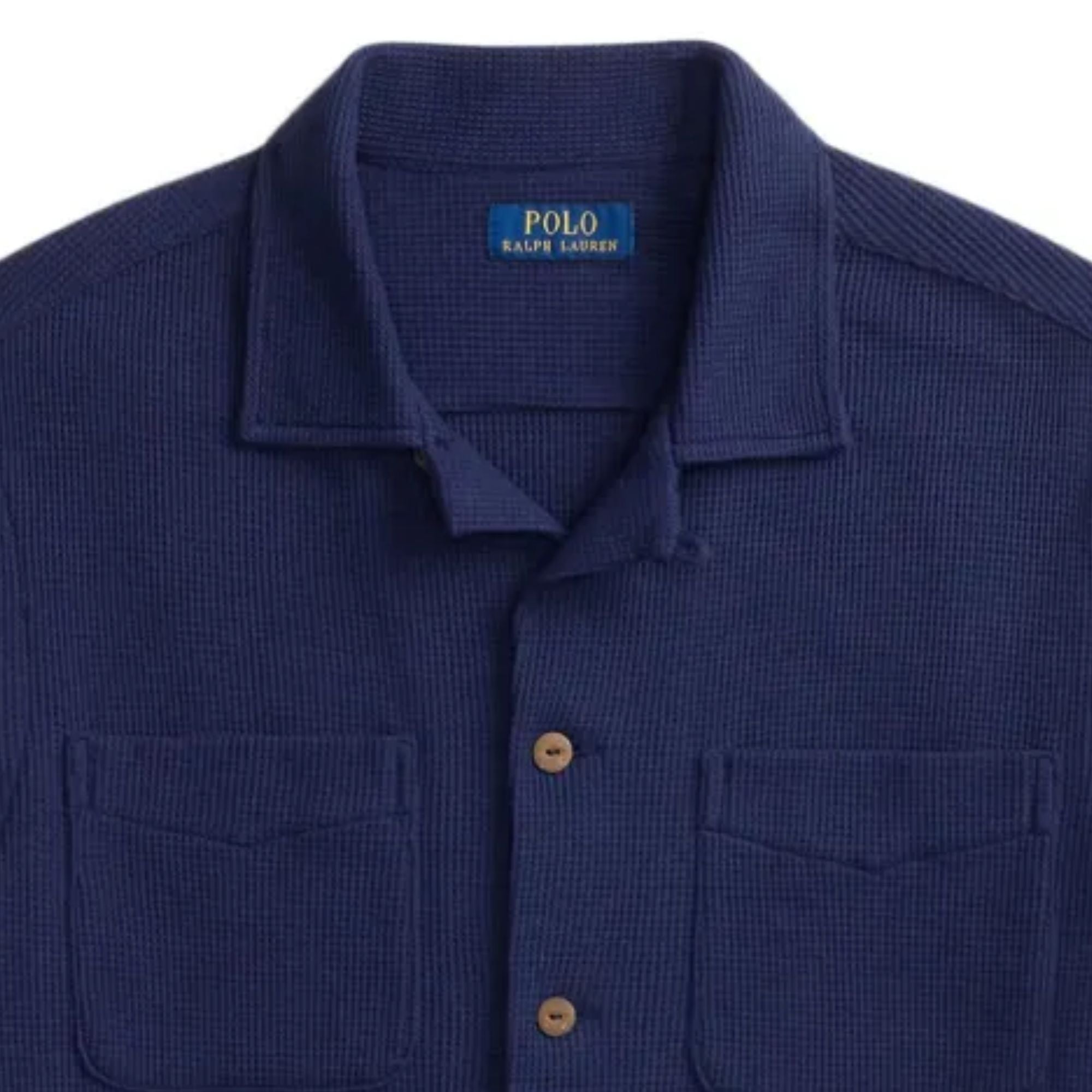Waffle Knit Camp Collar Shirt - Navy