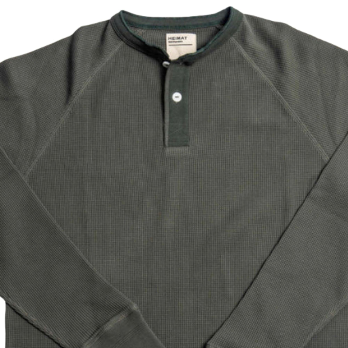Heimat Henley Cotton Waffle Henley Polo - Military Green
