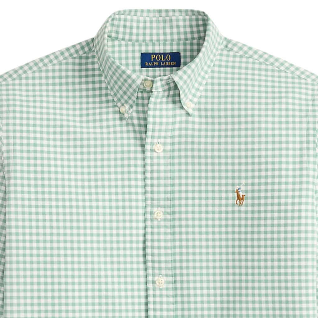 Polo Ralph Lauren Custom Fit Gingham Oxford Shirt - Faded Mint White