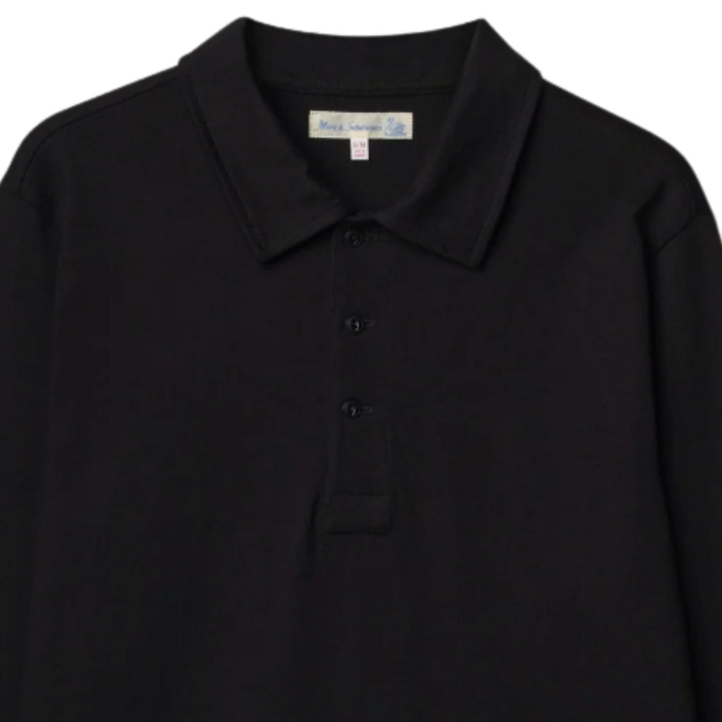 Merz b Schwanen 2MPOLO01LS Mid-Century Machine Refined Fit Polo Longsleeve - Deep Black