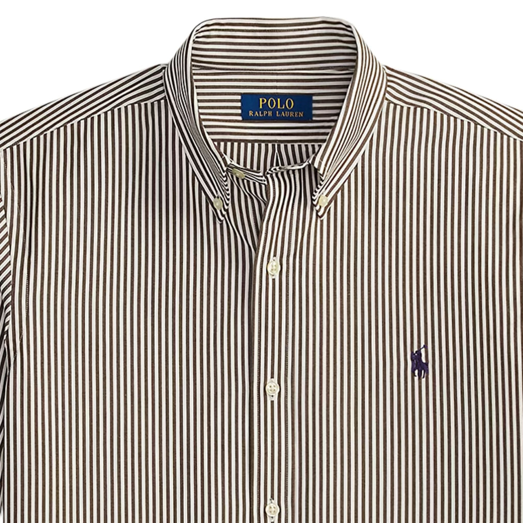 Polo Ralph Lauren Custom Fit Striped Stretch Poplin Shirt - Nutmeg Brown/White