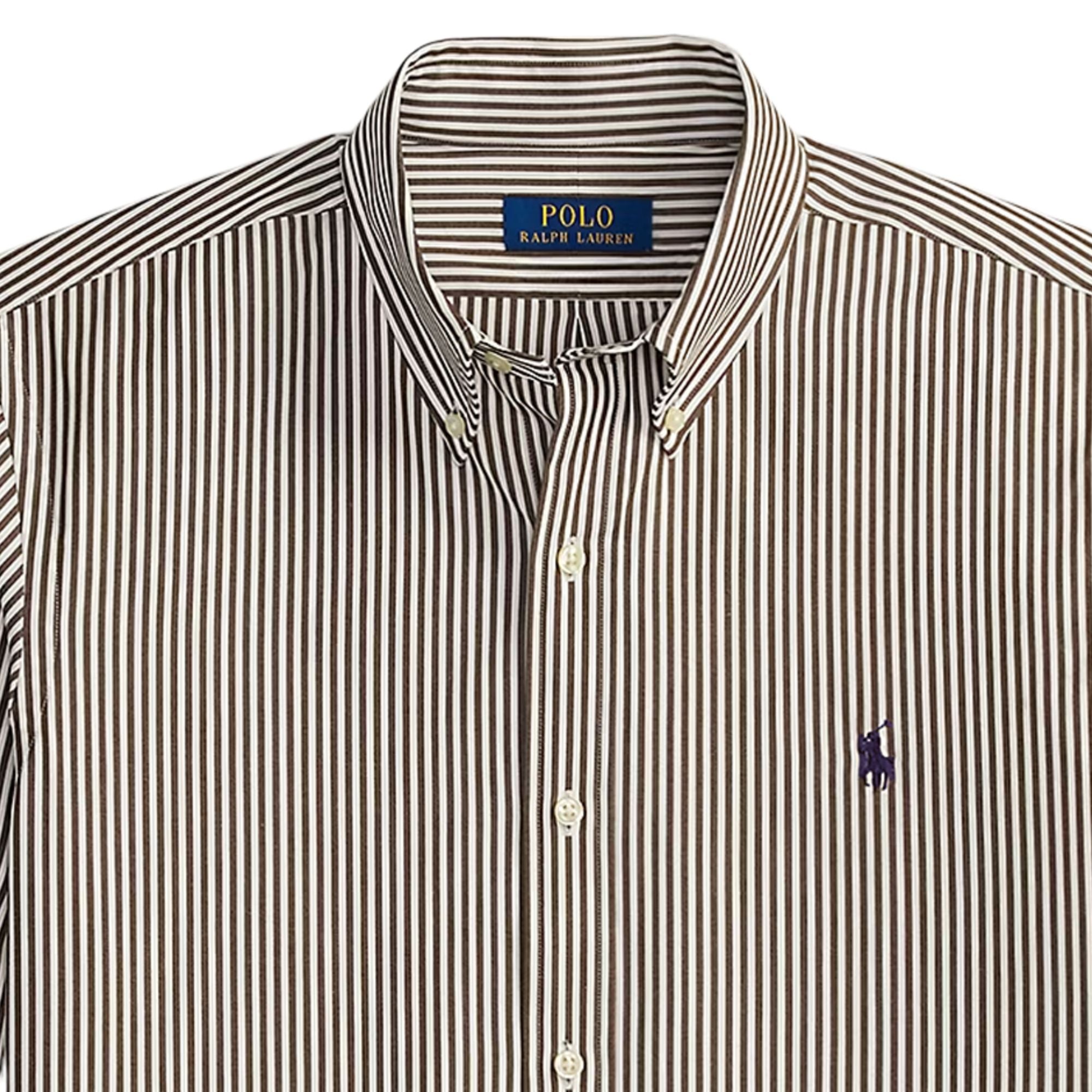 Polo Ralph Lauren Custom Fit Striped Stretch Poplin Shirt - Nutmeg Brown/White