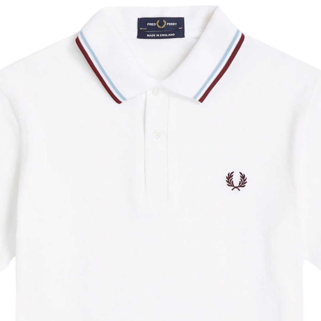 Fred Perry Reissues Made In England M12 Twin Tipped Polo - White/Ice/Maroon