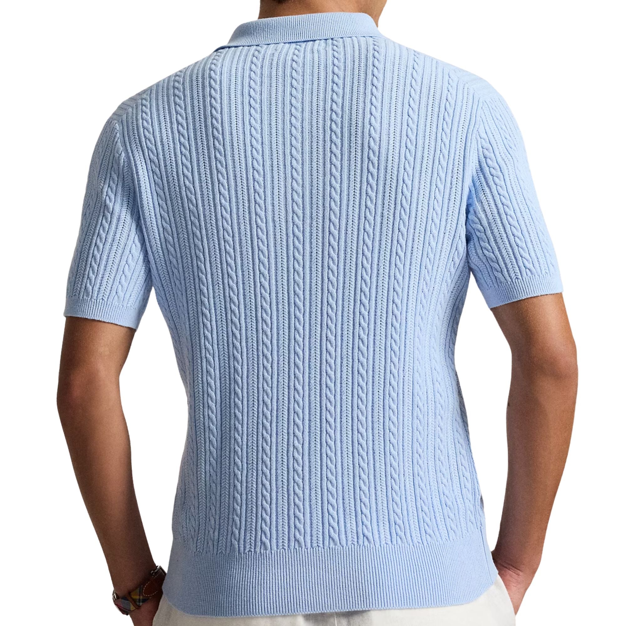 Polo Ralph Lauren Cable-Knit Cotton Polo-Collar Jumper - Office Blue