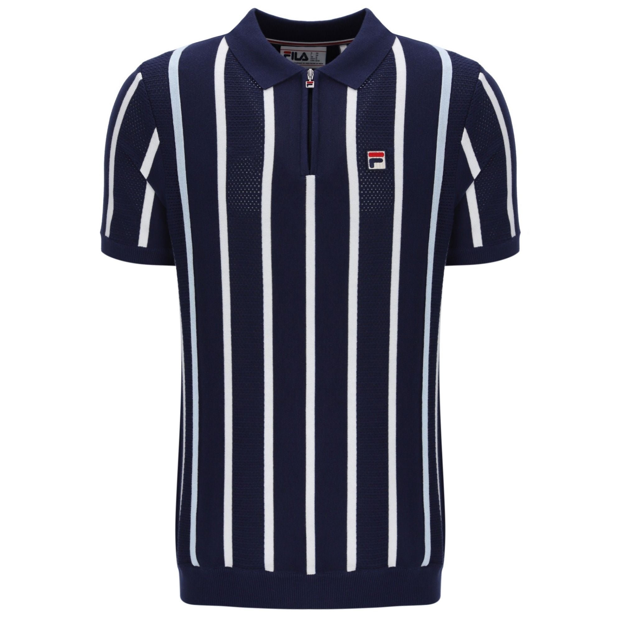 Fila Vintage Giorgio Crochet Patchwork Knitted Polo Shirt - Fila Navy