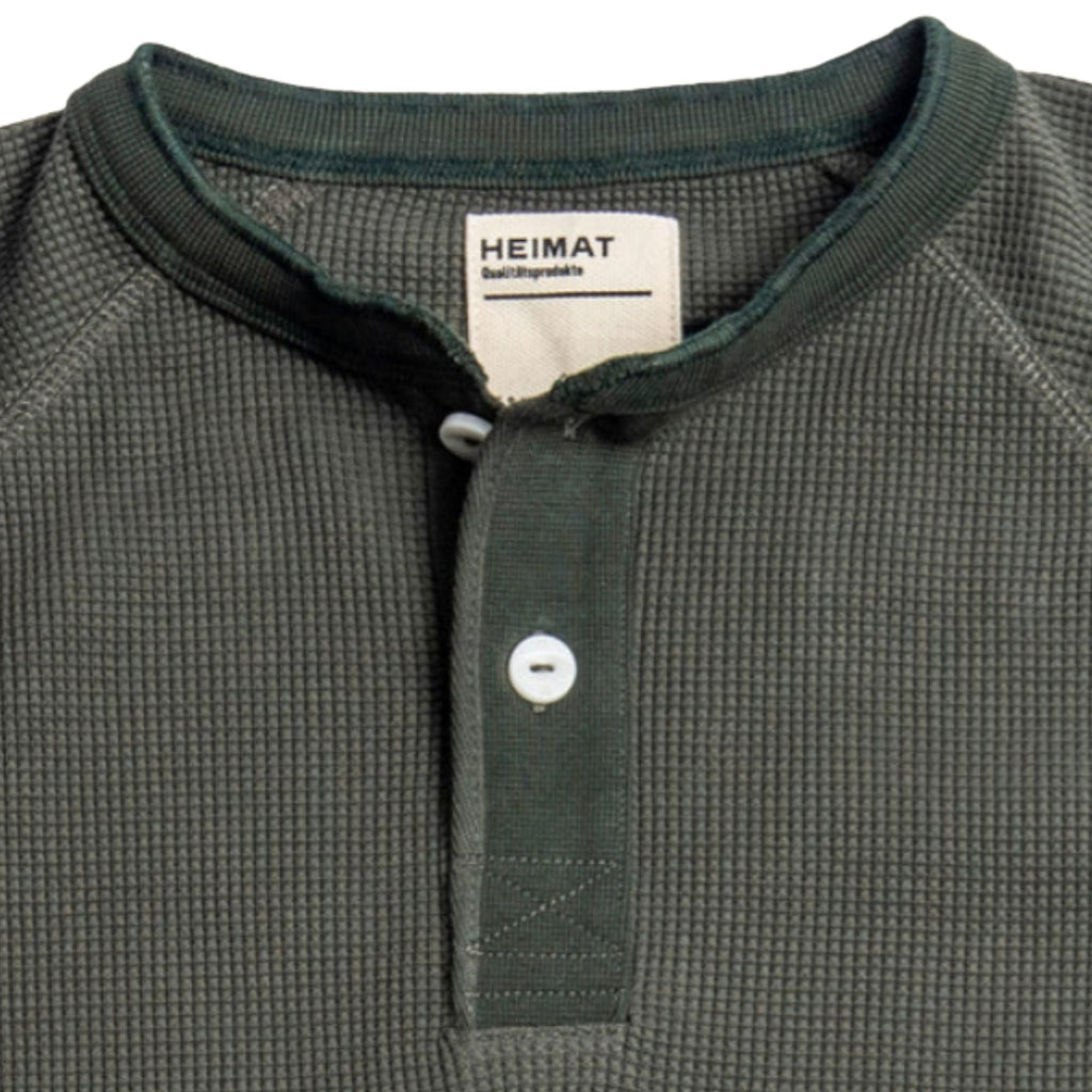 Heimat Henley Cotton Waffle Henley Polo - Military Green
