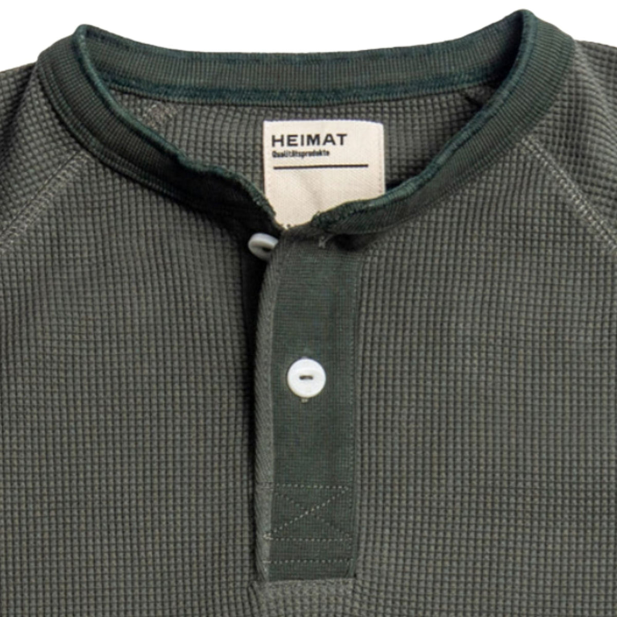 Heimat Henley Cotton Waffle Henley Polo - Military Green