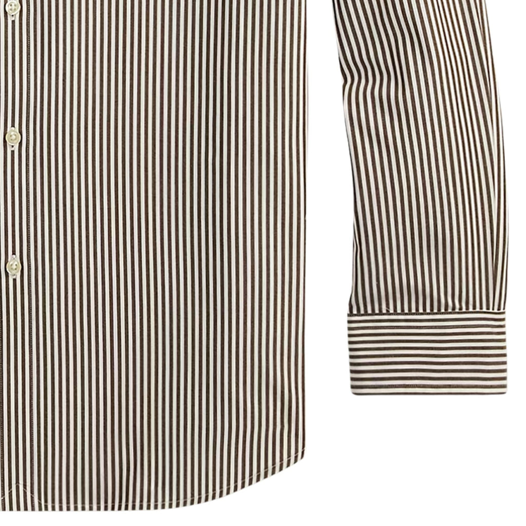 Polo Ralph Lauren Custom Fit Striped Stretch Poplin Shirt - Nutmeg Brown/White