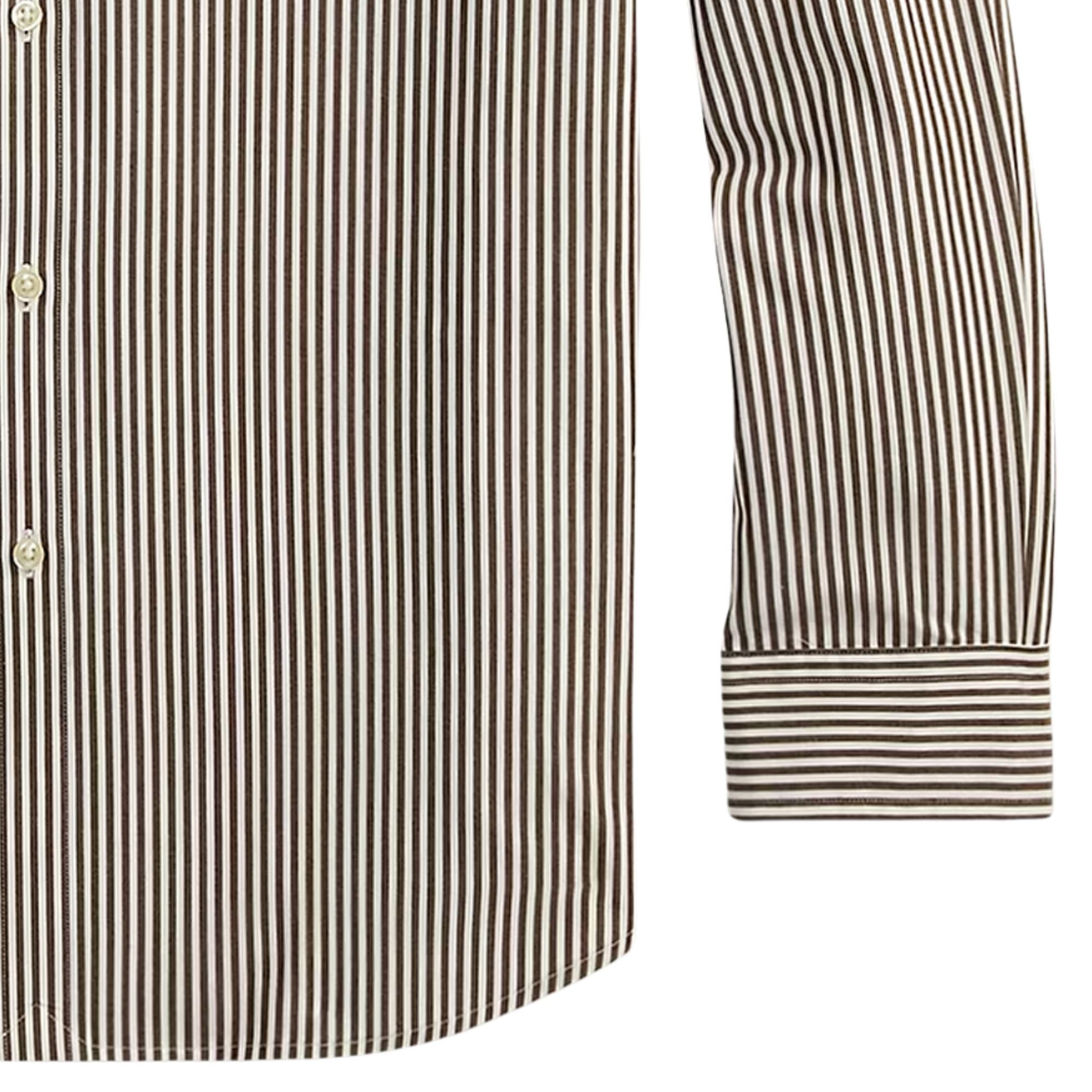 Polo Ralph Lauren Custom Fit Striped Stretch Poplin Shirt - Nutmeg Brown/White