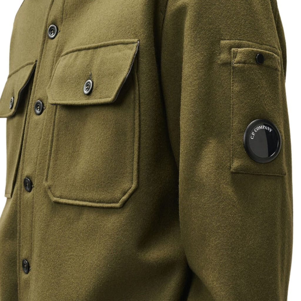 C.P Company Felted Wool Lens Button Overshirt - Ivy Green