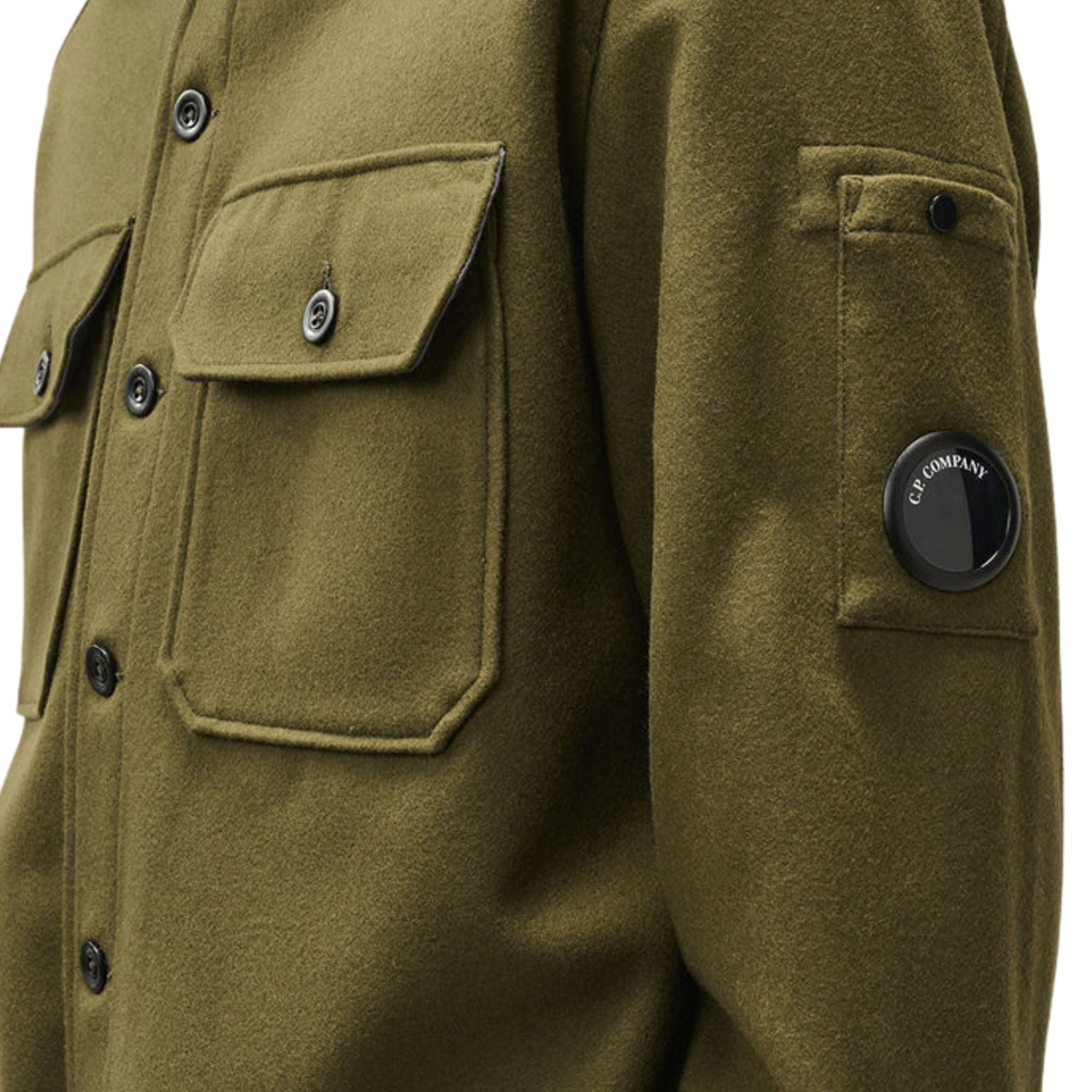 C.P Company Felted Wool Lens Button Overshirt - Ivy Green