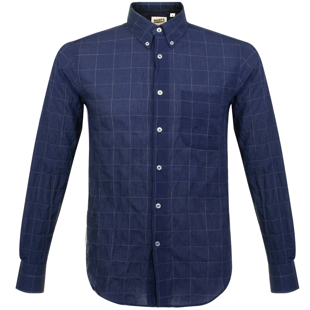 Naked and Famous Lightweight Windwpane Navy Shirt 120218524
