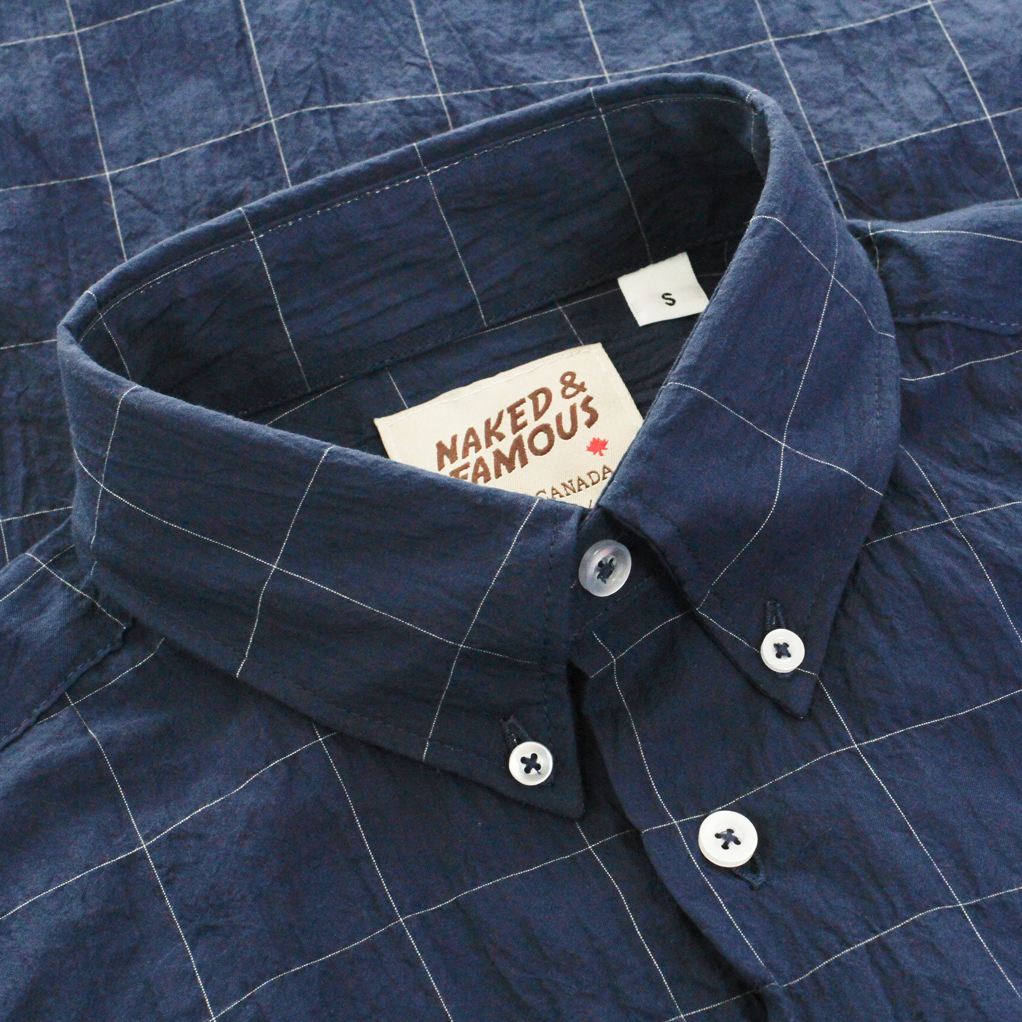 Naked and Famous Lightweight Windwpane Navy Shirt 120218524