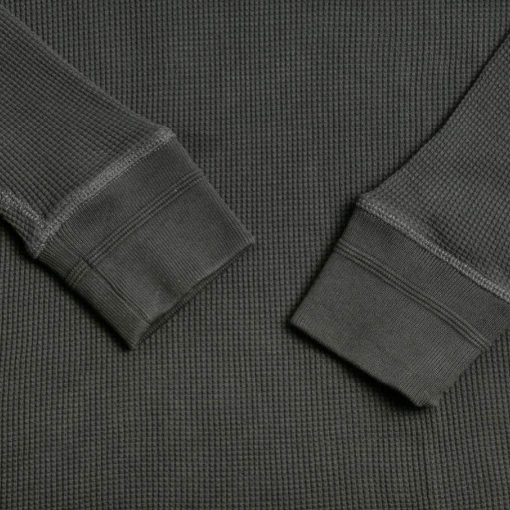 Heimat Henley Cotton Waffle Henley Polo - Military Green
