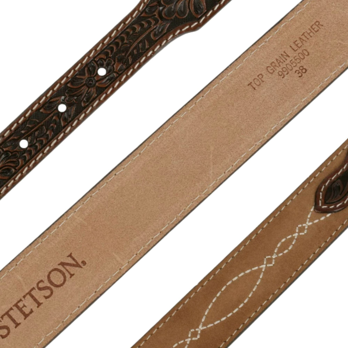 Stetson Tooled Tapered Leather Belt - Brown
