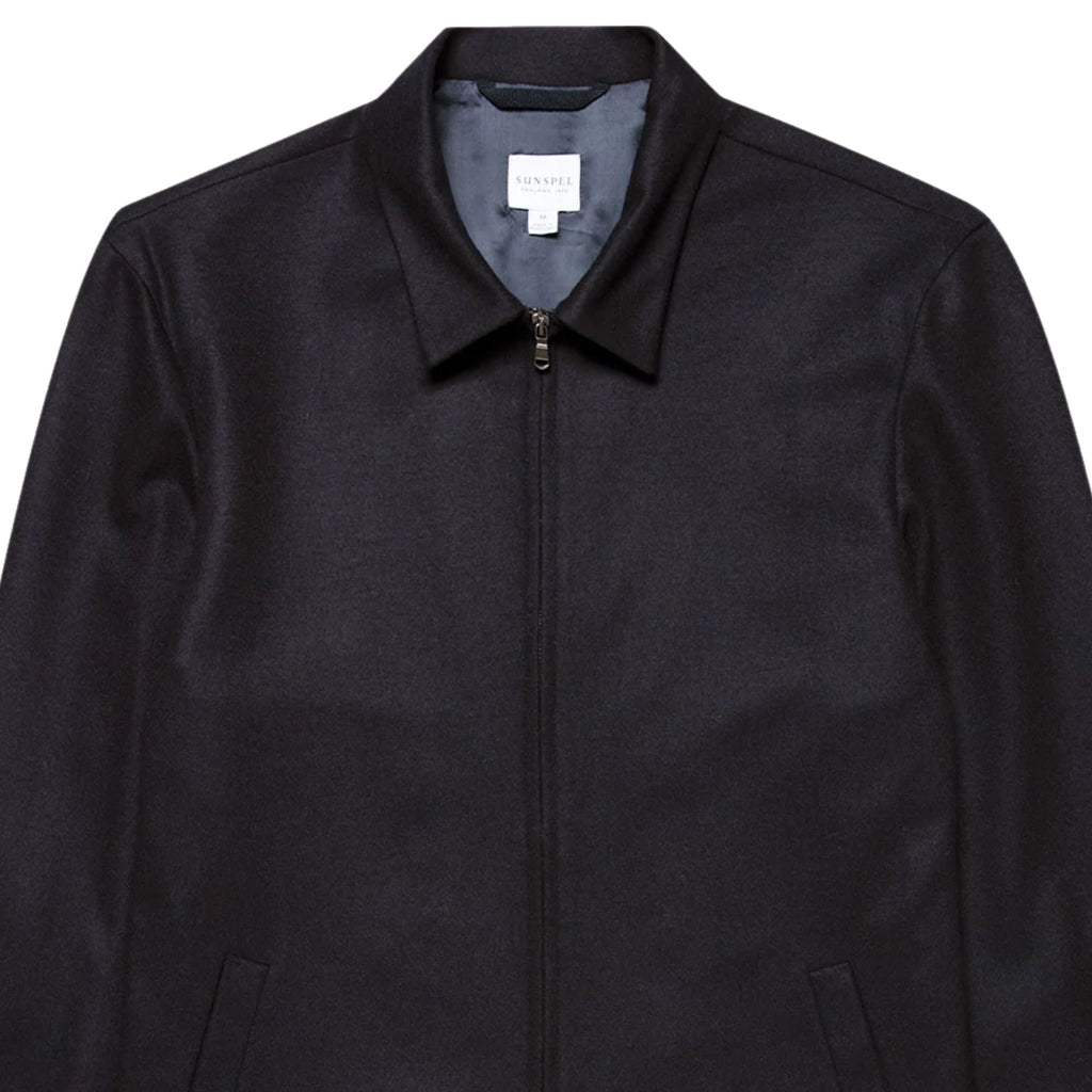 Sunspel Boiled Wool Zip Jacket - Navy