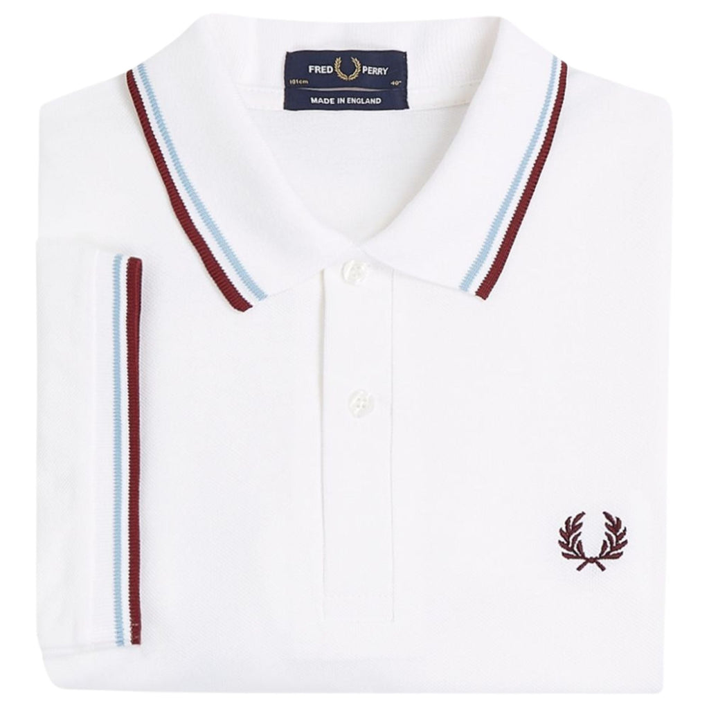 Fred Perry Reissues Made In England M12 Twin Tipped Polo - White/Ice/Maroon