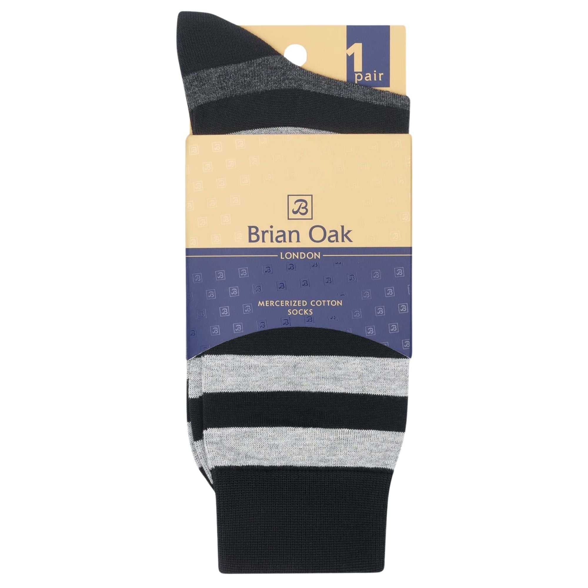 Stuarts London Brian Oak Block Stripe Socks - Black