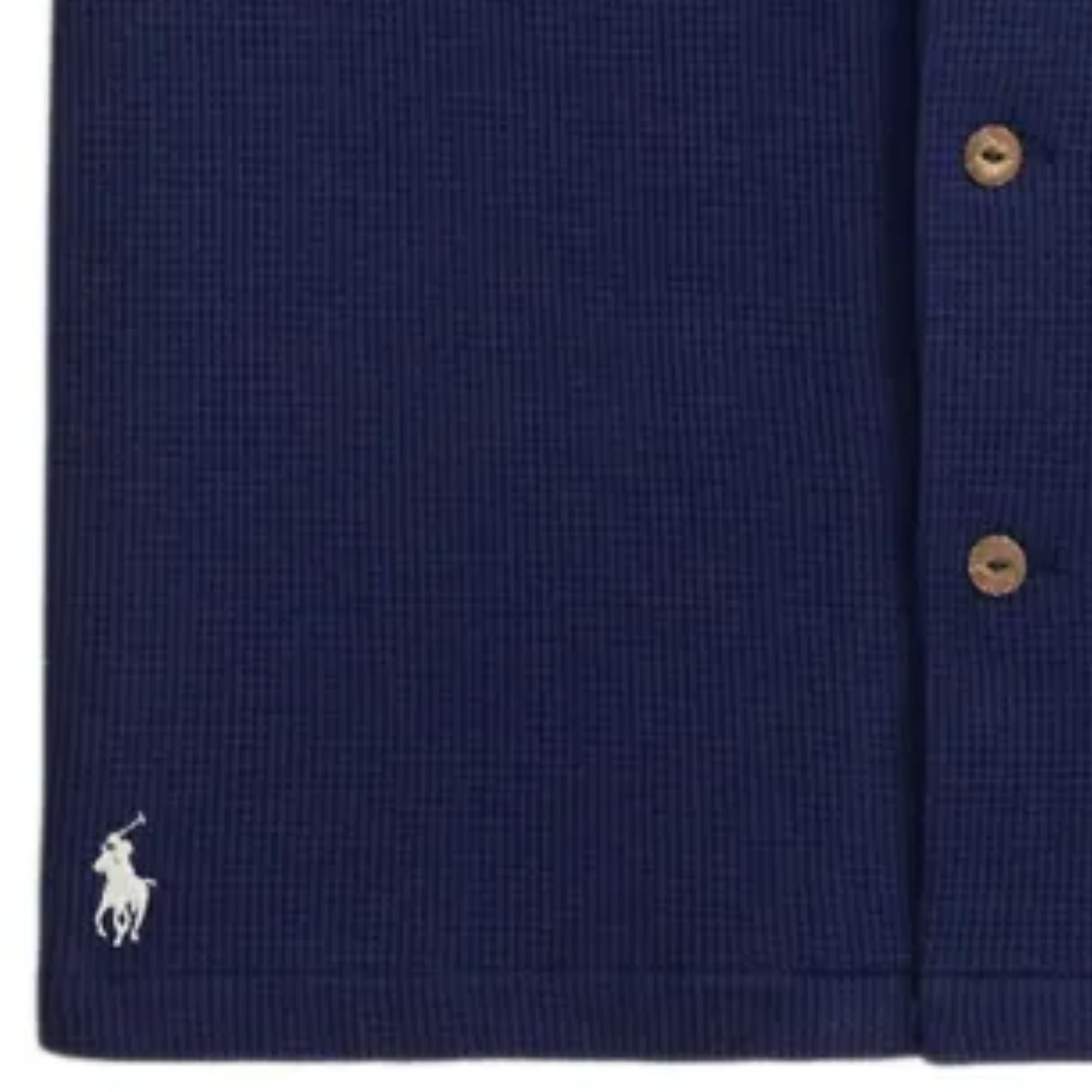 Waffle Knit Camp Collar Shirt - Navy