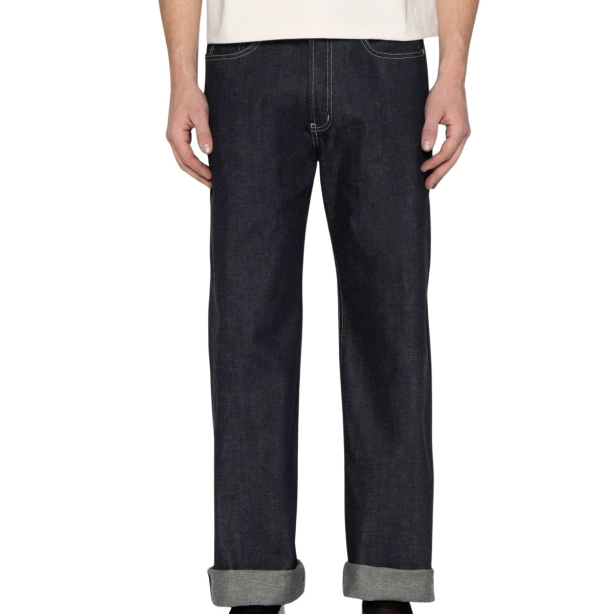 Naked and Famous Denim Strong Guy Fox Fibre Green Weft - Indigo