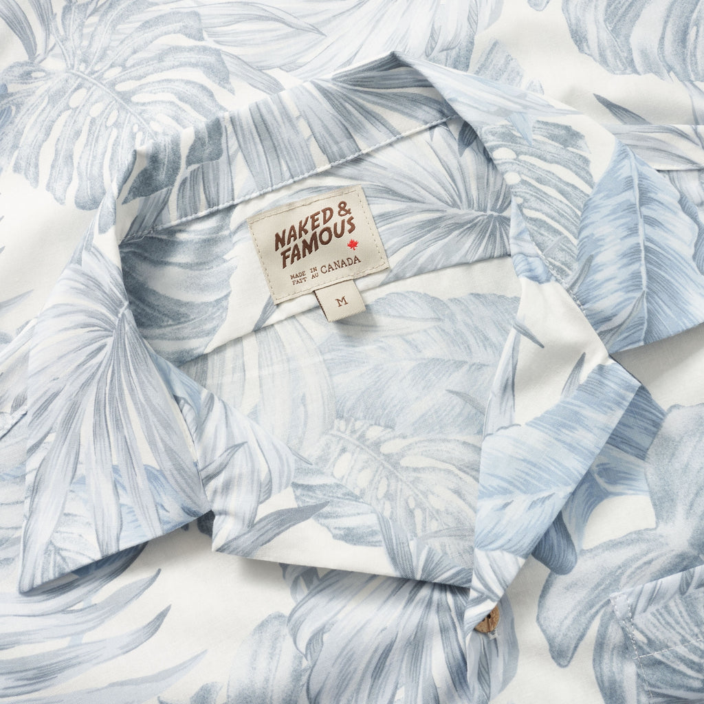 Naked and Famous Denim Tropical Leaves White Aloha Shirt