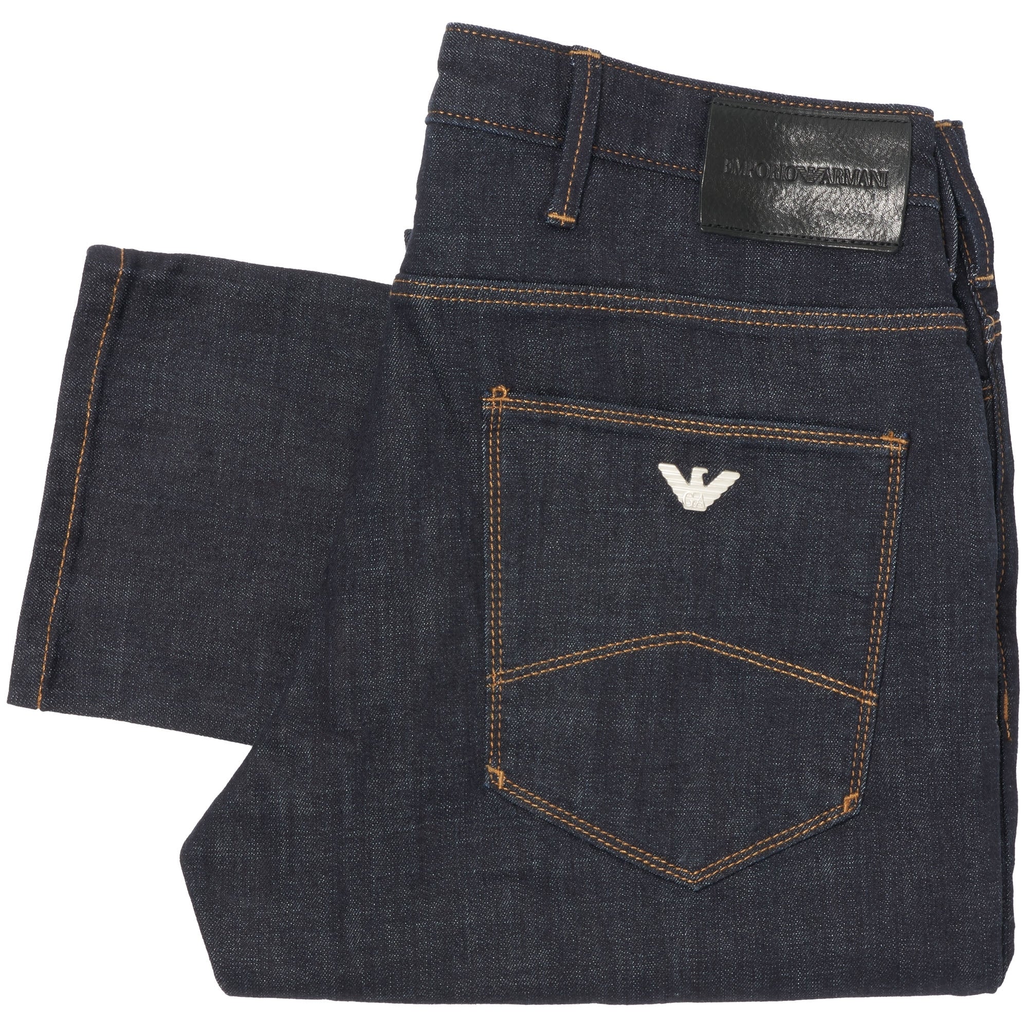 Emporio Armani Dark Blue Tobacco Stitch J06 Slim-Fit Jeans