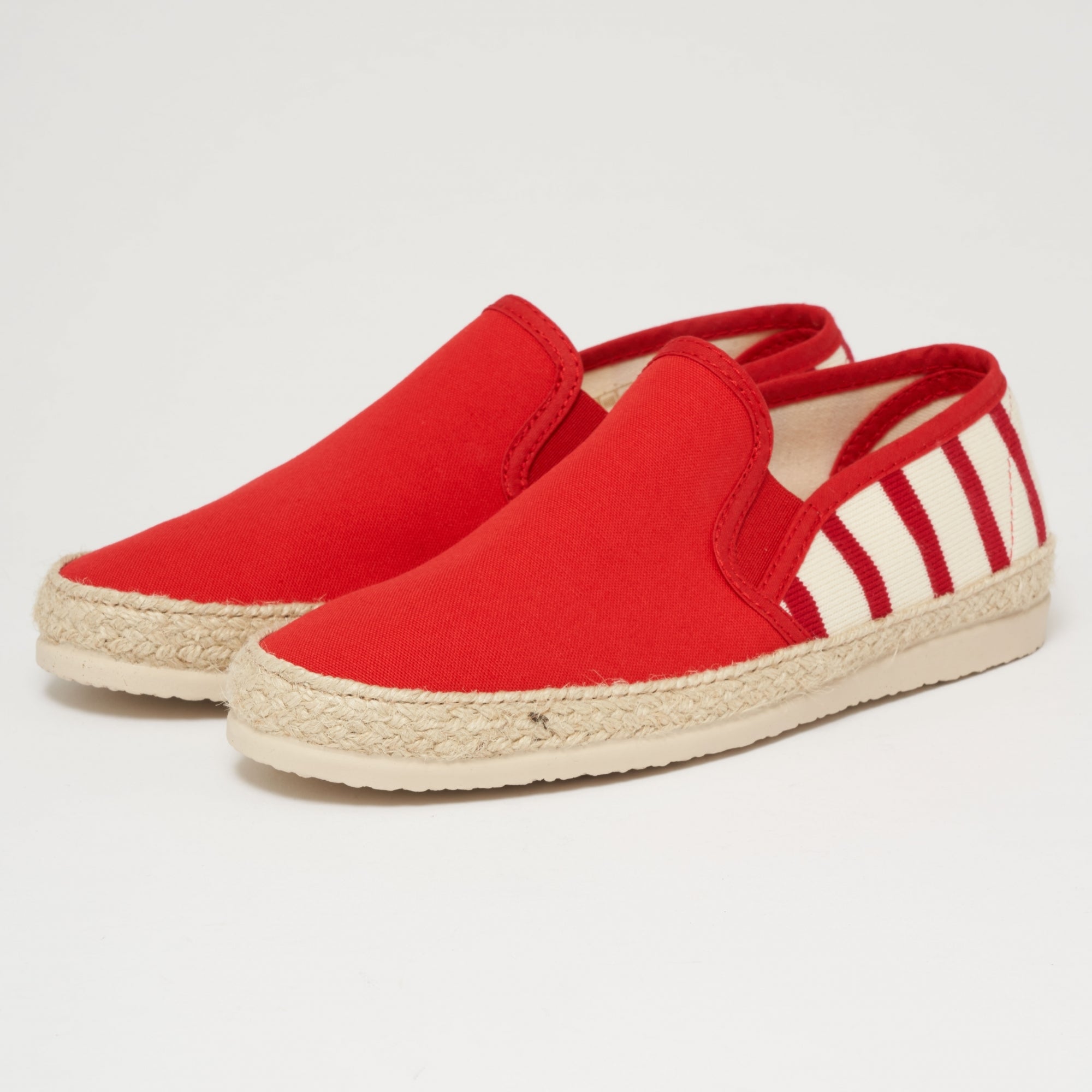 Armor Lux Striped Canvas Espadrilles - Dark Red & Natural