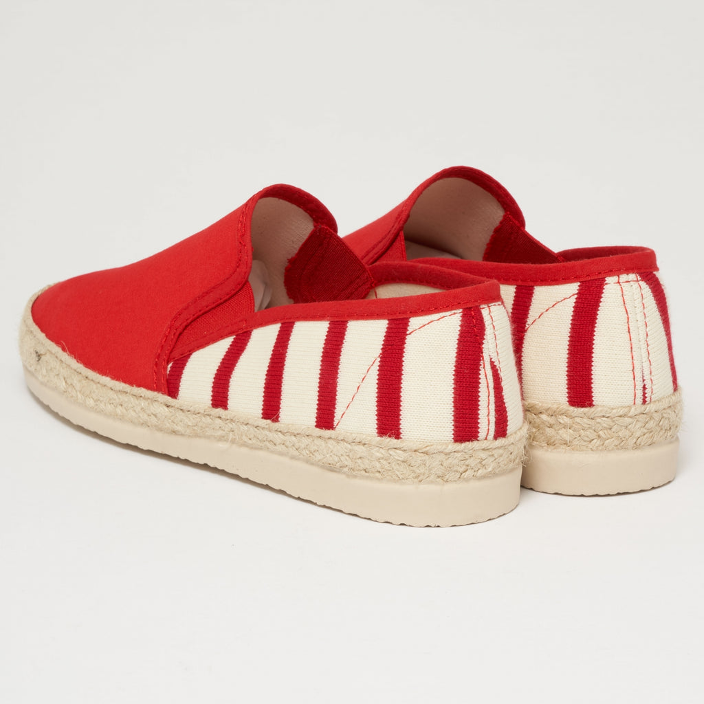 Armor Lux Striped Canvas Espadrilles - Dark Red & Natural