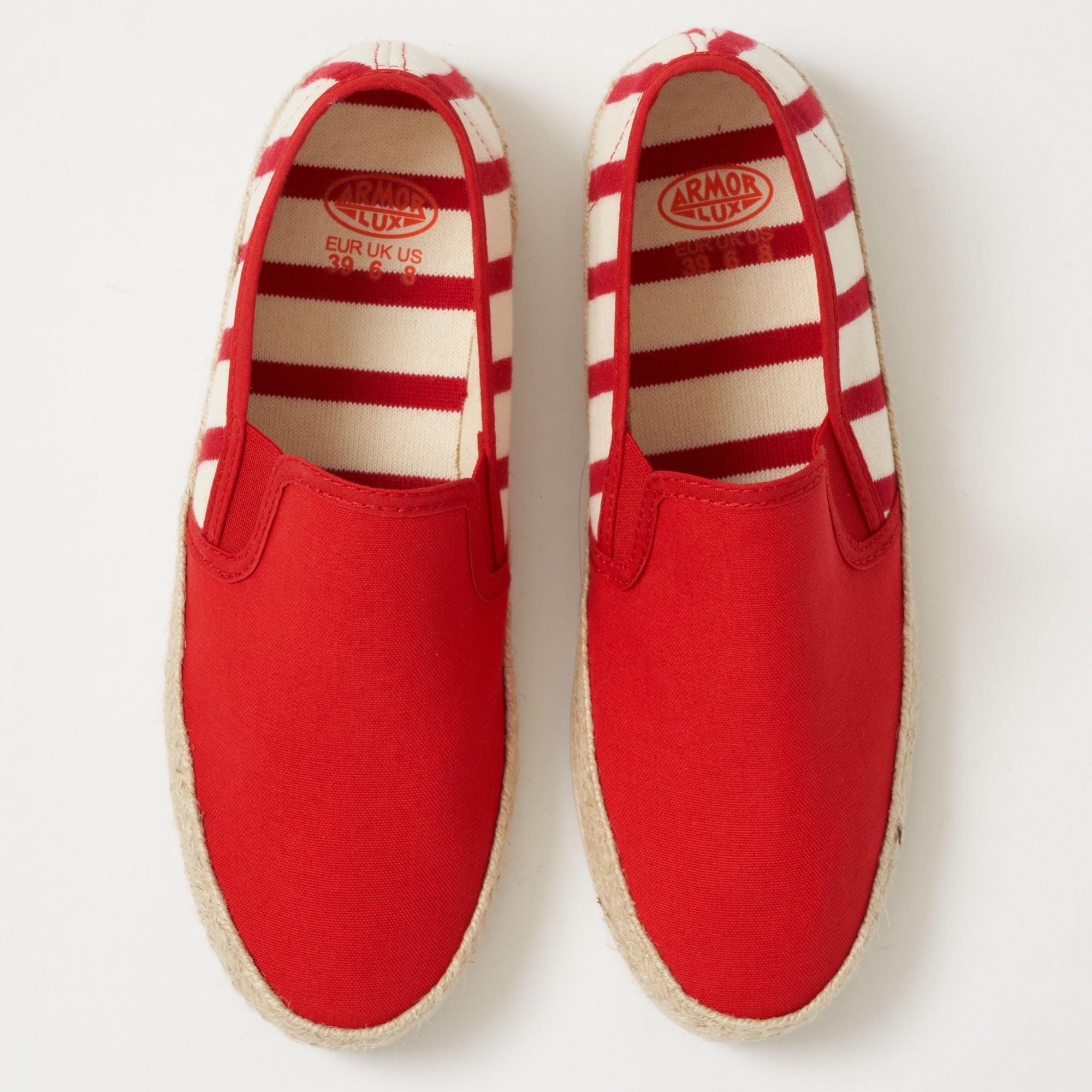 Armor Lux Striped Canvas Espadrilles - Dark Red & Natural