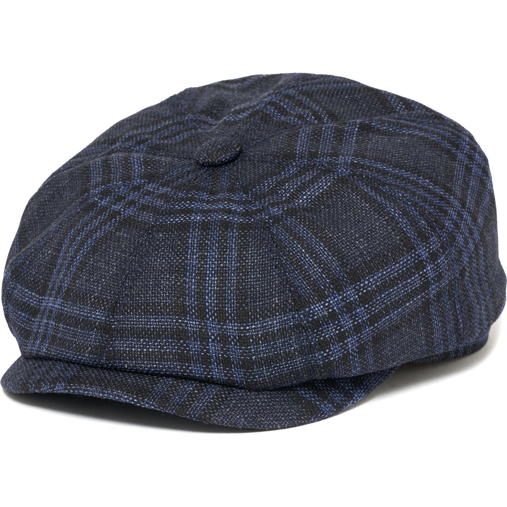 Stetson Hats Check Hatteras Flat Cap- Navy