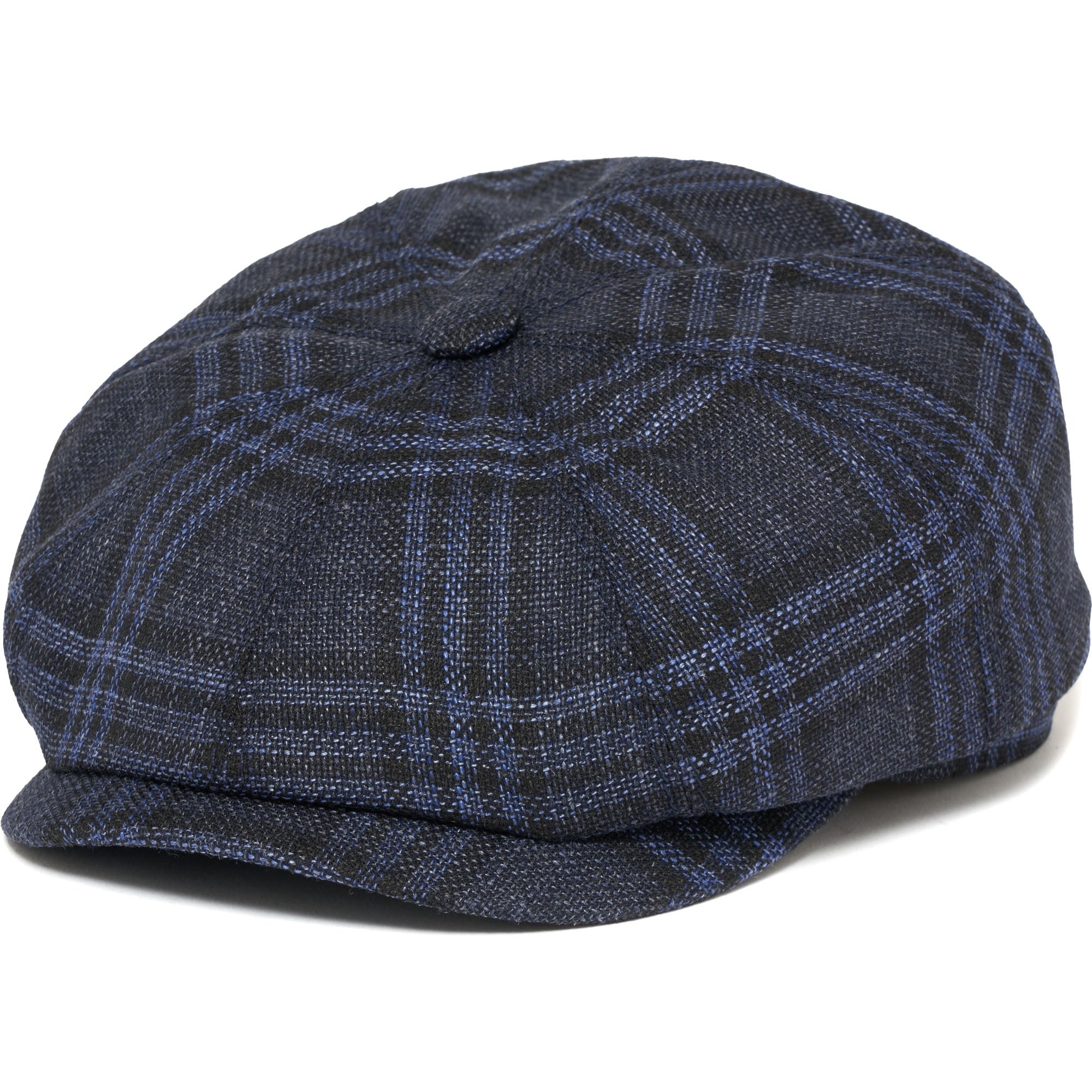 Stetson Hats Check Hatteras Flat Cap- Navy