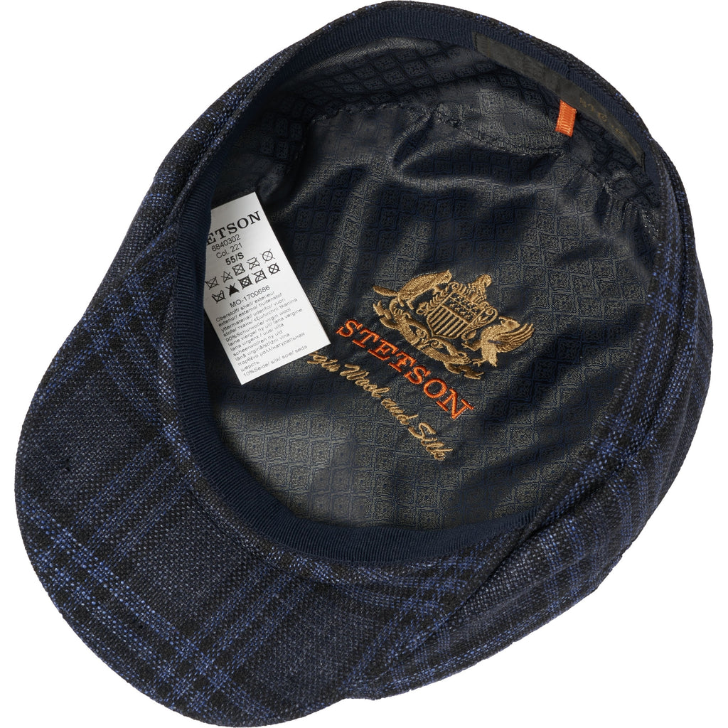 Stetson Hats Check Hatteras Flat Cap- Navy