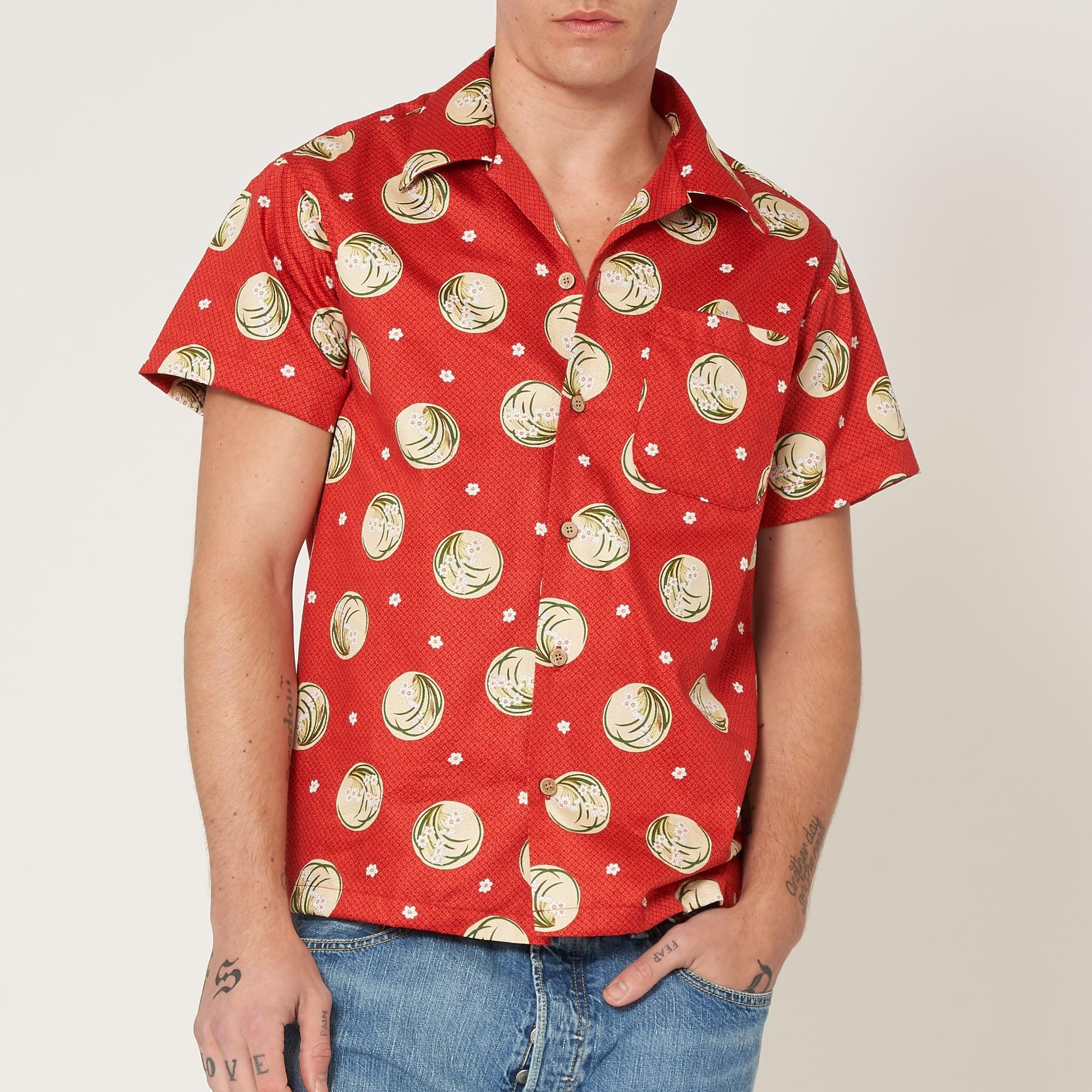 Naked and Famous Denim Red Japanese Springtime Aloha Shirt