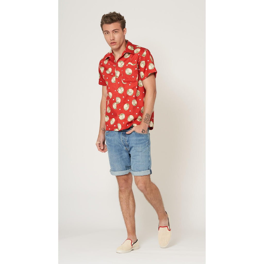 Naked and Famous Denim Red Japanese Springtime Aloha Shirt