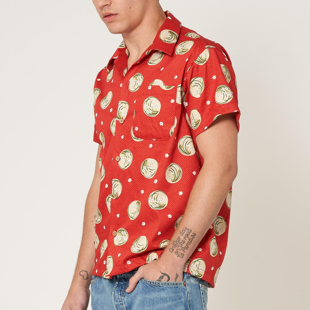 Naked and Famous Denim Red Japanese Springtime Aloha Shirt