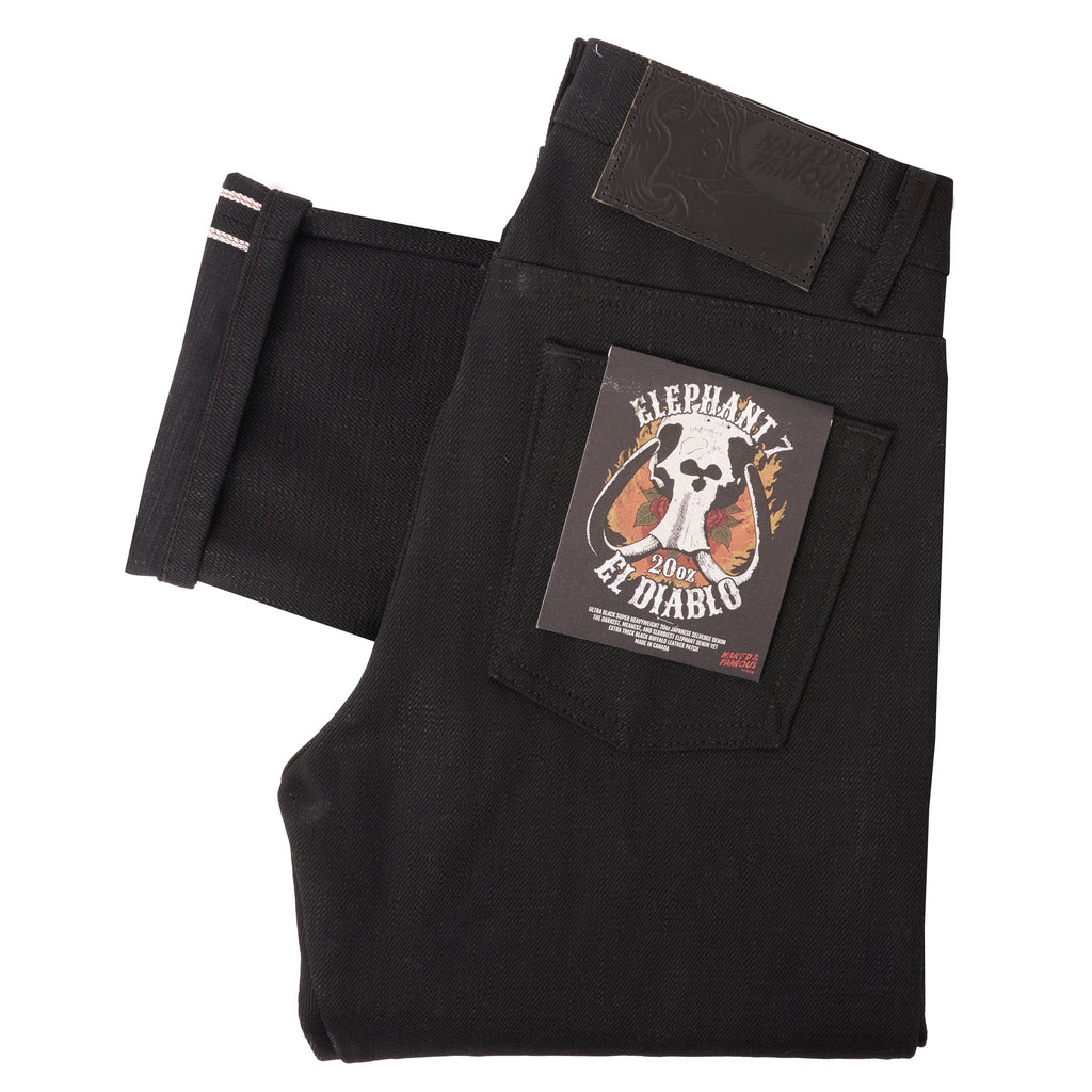 Naked and Famous Denim Weird Guy Elephant 7 "El Diablo" Selvedge Denim - Black