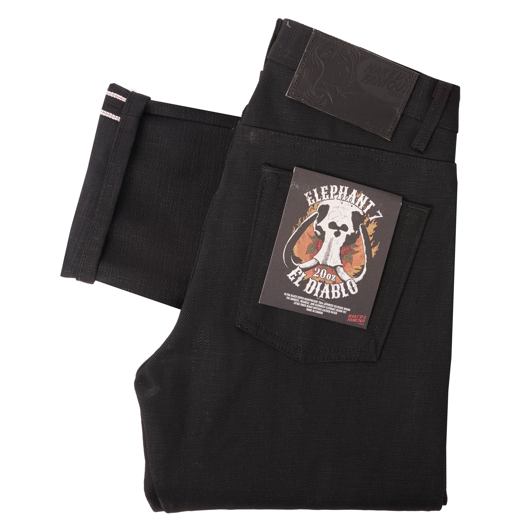 Naked and Famous Denim Weird Guy Elephant 7 "El Diablo" Selvedge Denim - Black