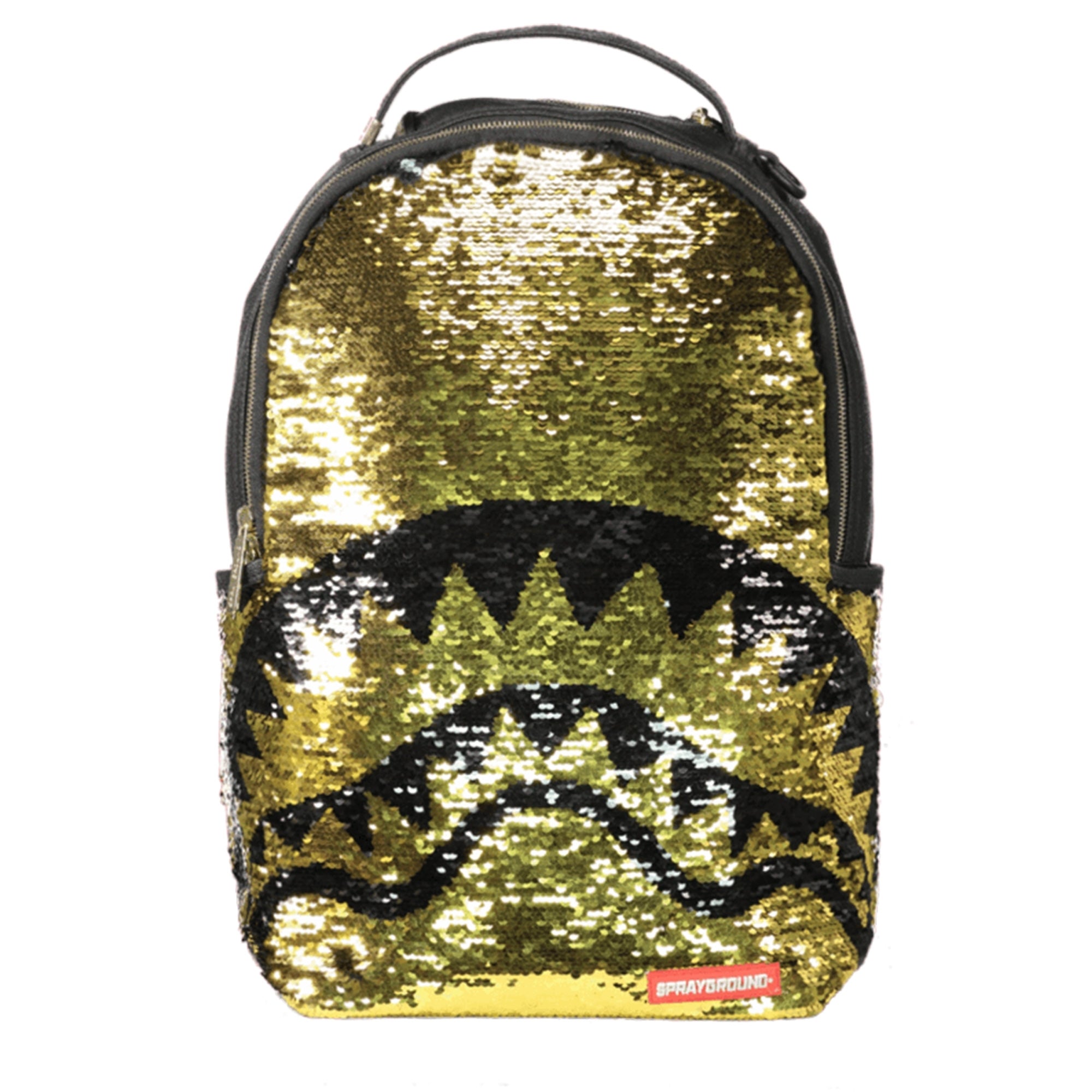 Sprayground Gold Sequin Shark Backpack