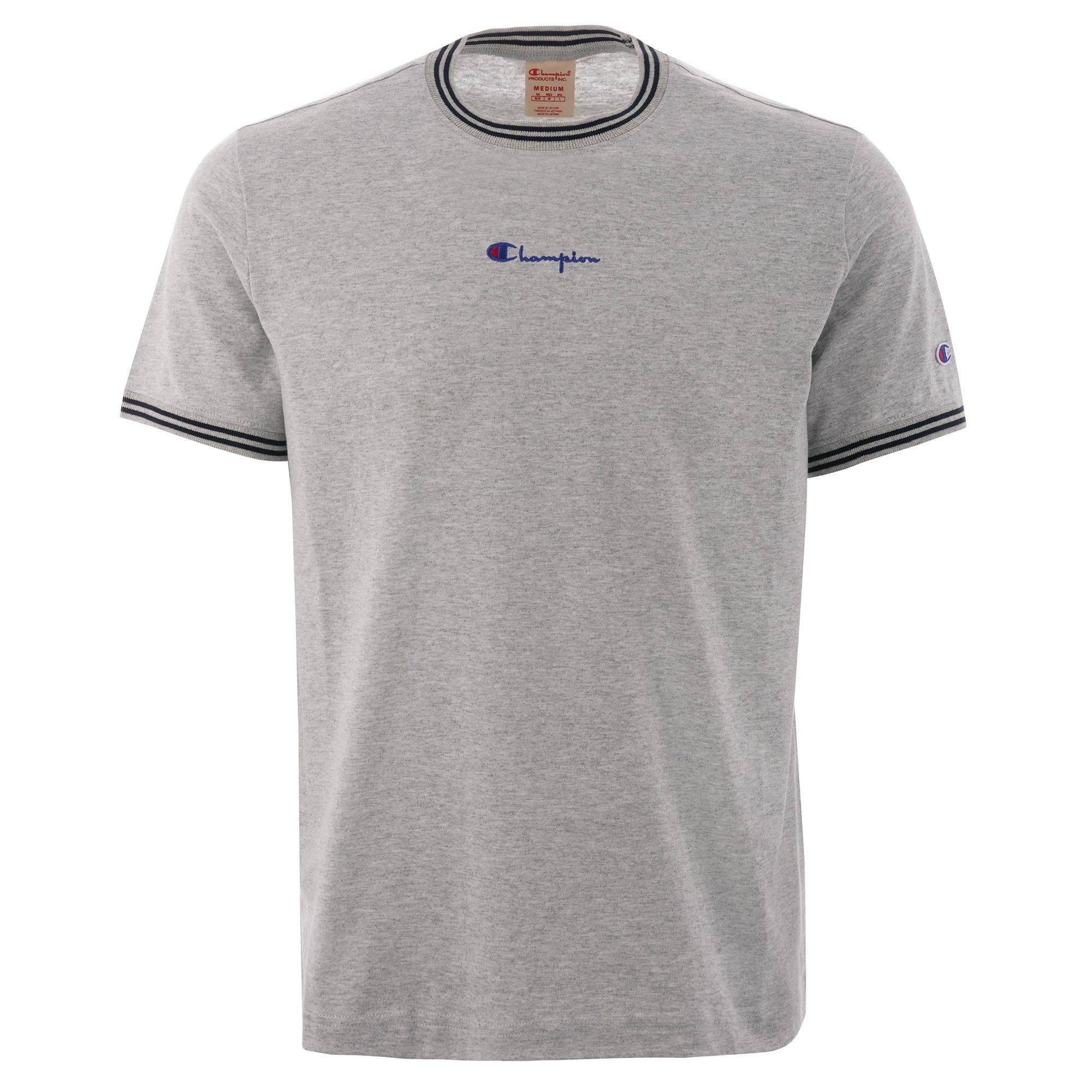 Champion Striped Ringer Small Script T-Shirt - Grey